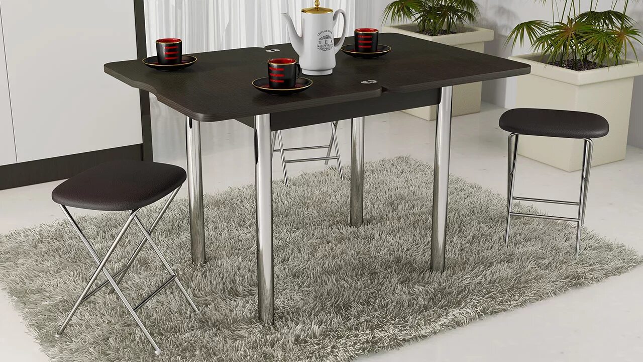 Кухонные столы раздвижные цена фото Обеденная группа "Лион СМ-204.02.2" (стол + 3 табурета "Экстра") Венге Цаво С-Ме