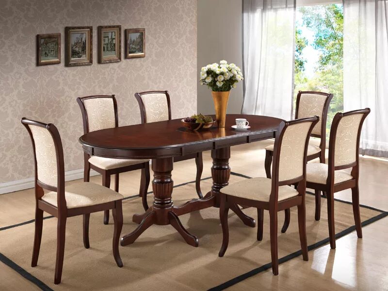 Кухонные столы со стульями фото цены Комплект стол DM-T6EX2, стулья MN-SC, 6 шт - купить в Екатеринбурге в интернет-м