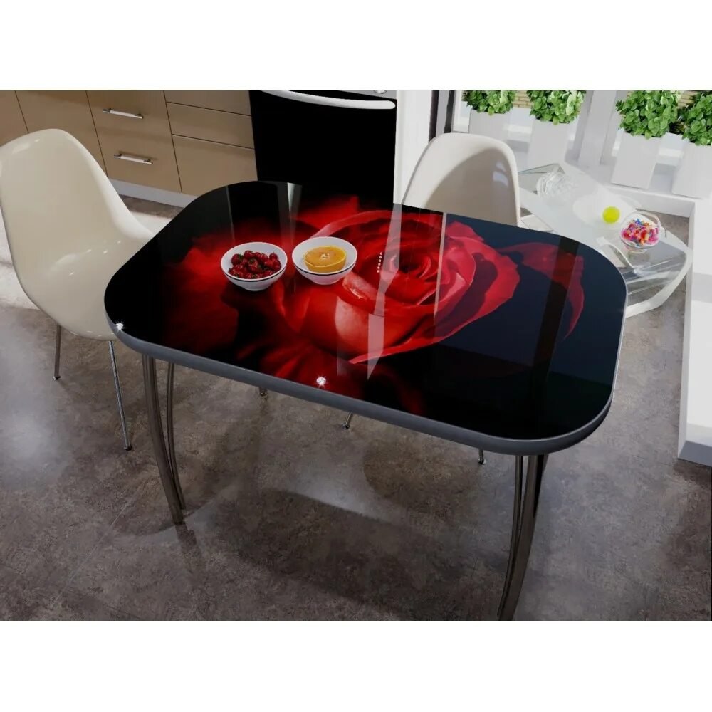 Кухонные столы стекло фото Стол со стеклом "Роза" купить в Svp-mebel.ru Цена 5790 рублей Доставка по Москве