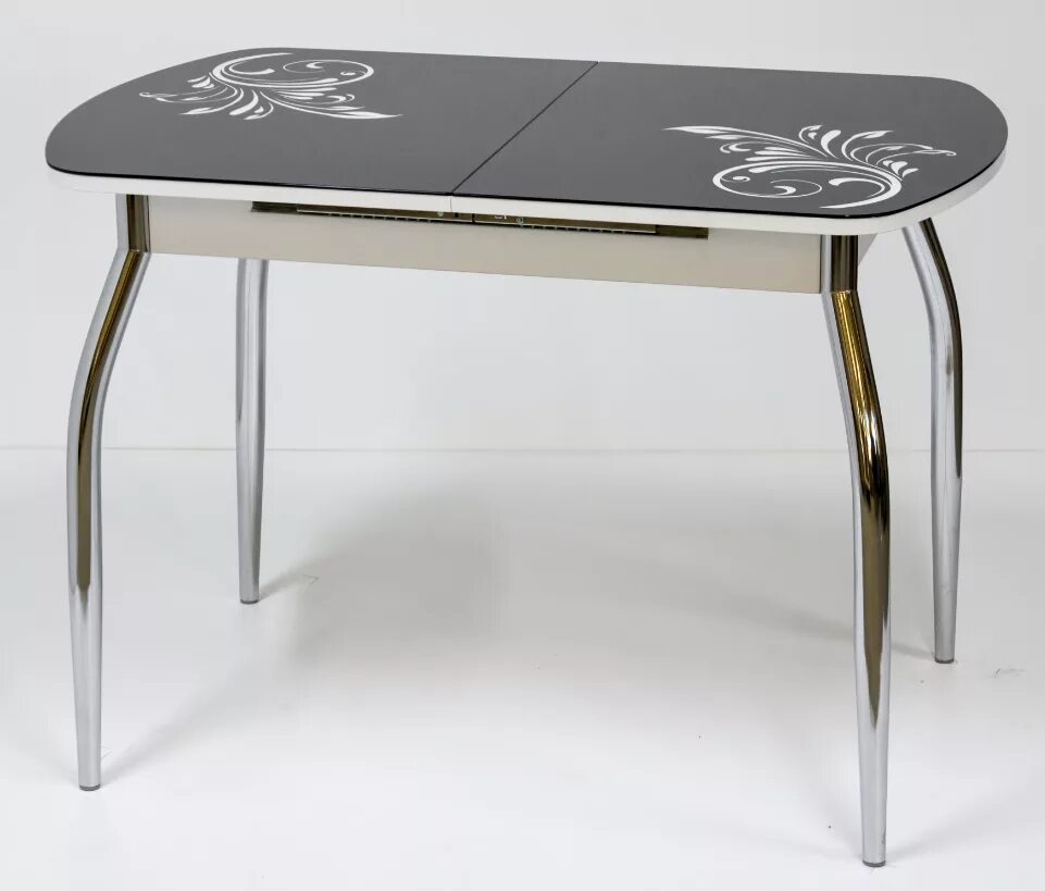 Кухонные столы стеклянные раздвижные фото Стол Верона-1 раздвижной (стекло),1100 (1420)*700,белый/черное/рис.4 - Интернет-