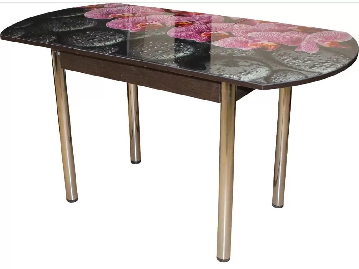 Кухонные столы стеклянные раздвижные фото Стол Европейский раздвижной ЧС70 Орхидея за стеклом купить в интернет-магазине И