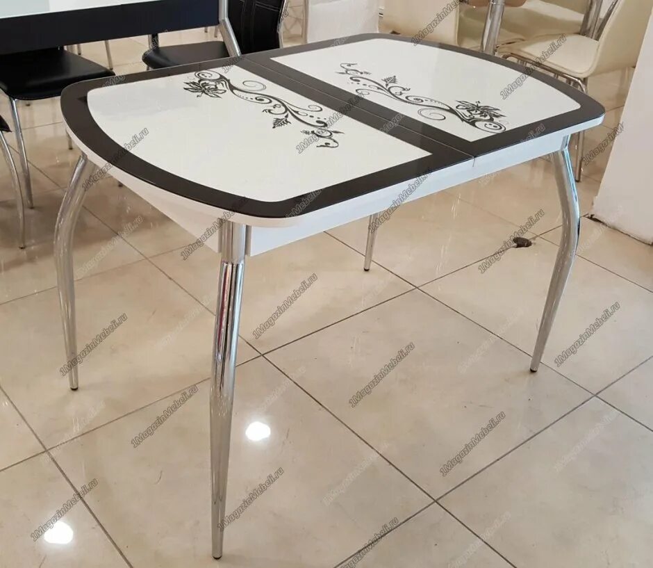 Кухонные столы стеклянные раздвижные фото Стол стеклянный кухонный раздвижной овальный - 61 фото
