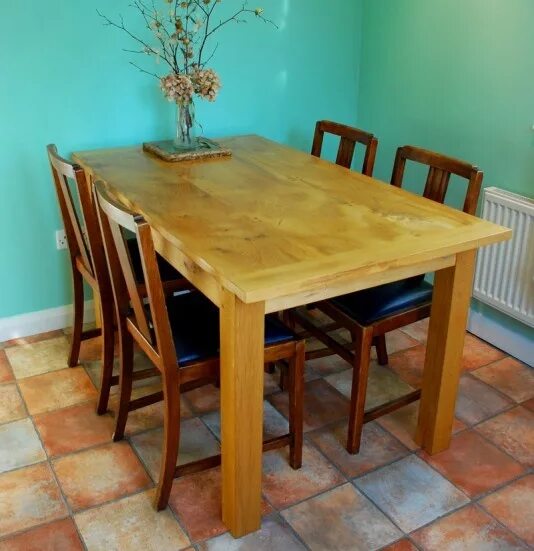 Кухонные столы своими руками фото Bespoke Handmade Reclaimed Elm Kitchen Table With Oak Base Live edge slab dining