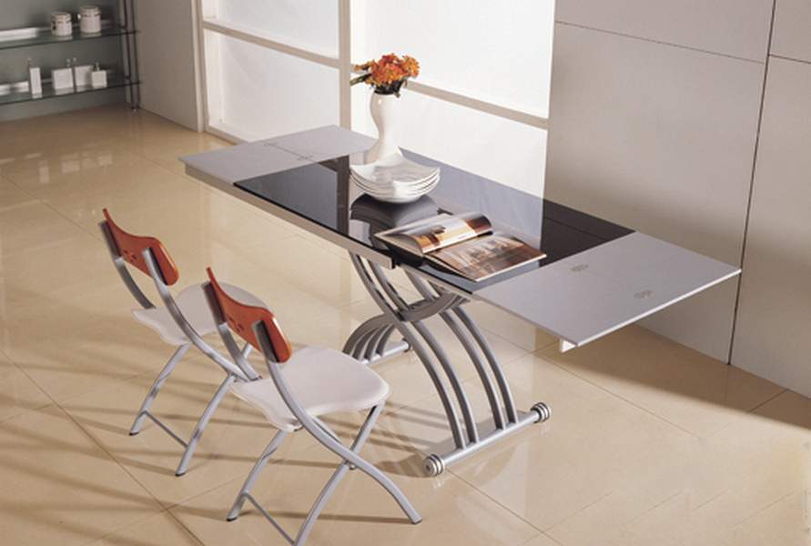 Кухонные столы трансформеры для кухни фото Стол-трансформер обеденный Терминал B2109-3, стекло черное - купить в ООО "Терми