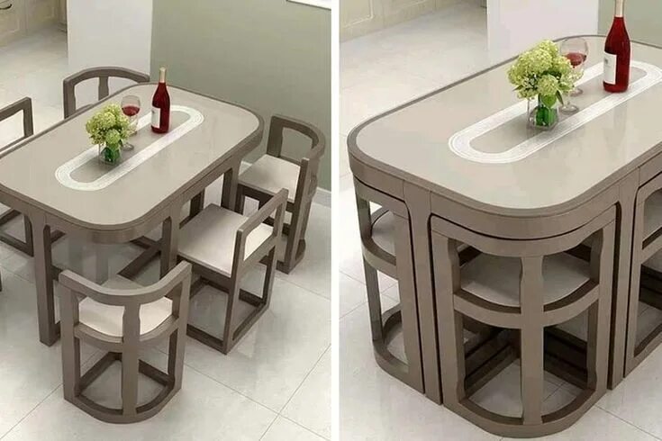 Кухонные столы трансформеры для кухни фото These Space Saving Tuck Under Dining Tables Are Perfect For Tiny Homes or Apartm
