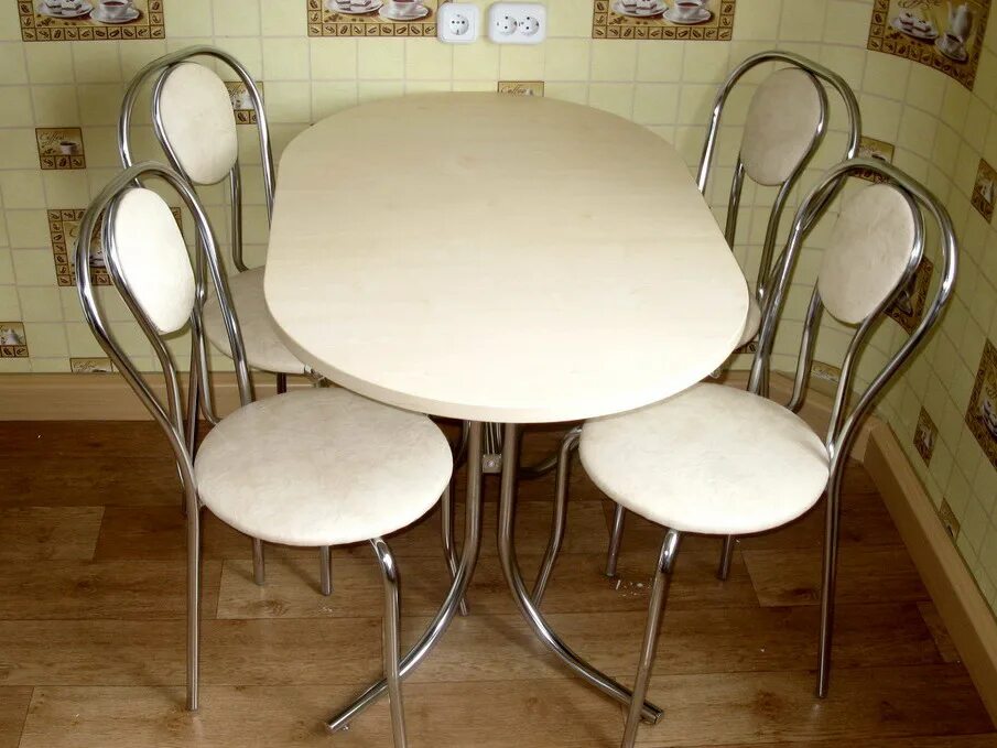Кухонные столы в гомеле фото Обеденная группа Стол "Береза" овальный + стулья "Тюльпан М1"
