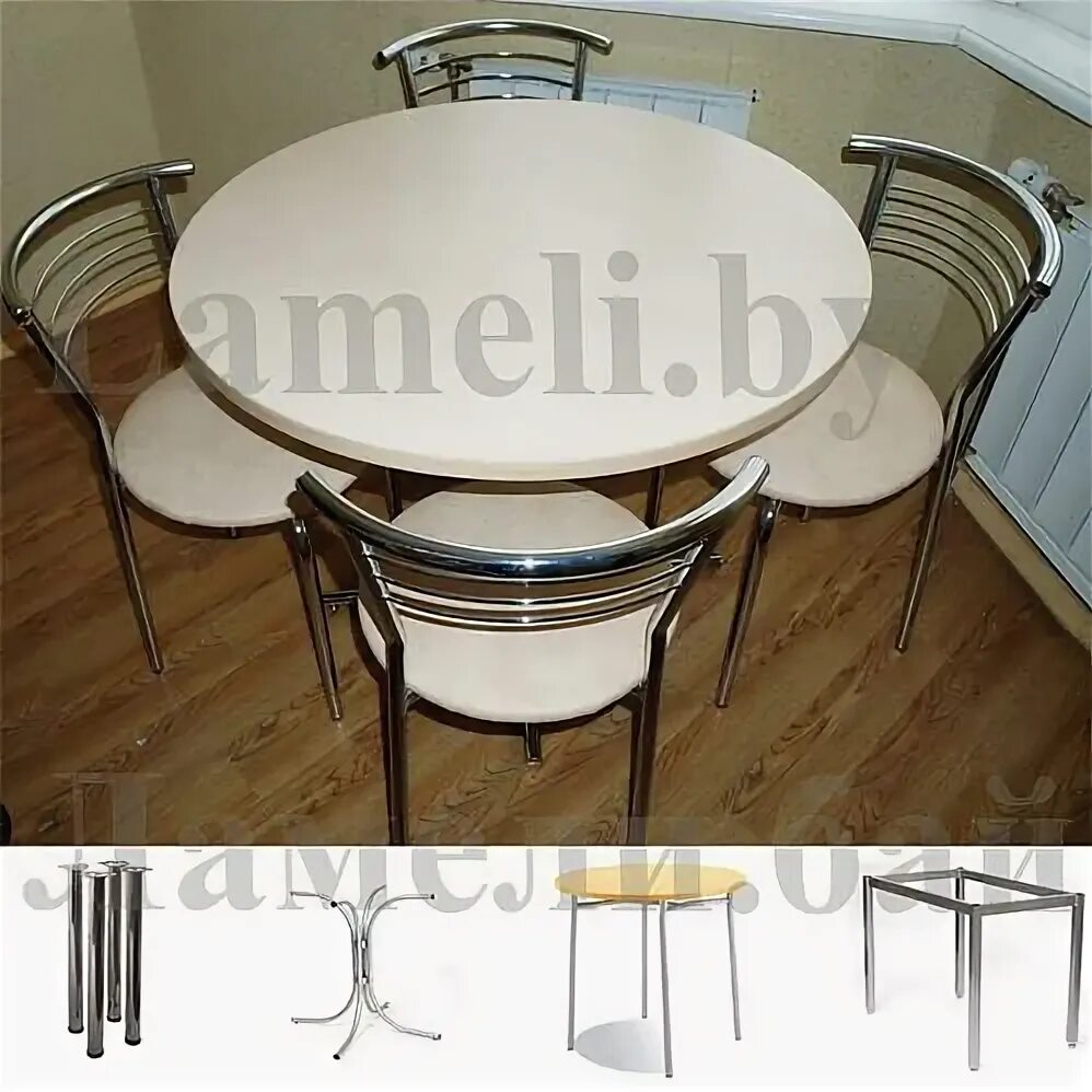 Кухонные столы в гомеле фото Стол кухонный обеденный круглый цвета Дуб молочный на 4 видах ног. Любые размеры