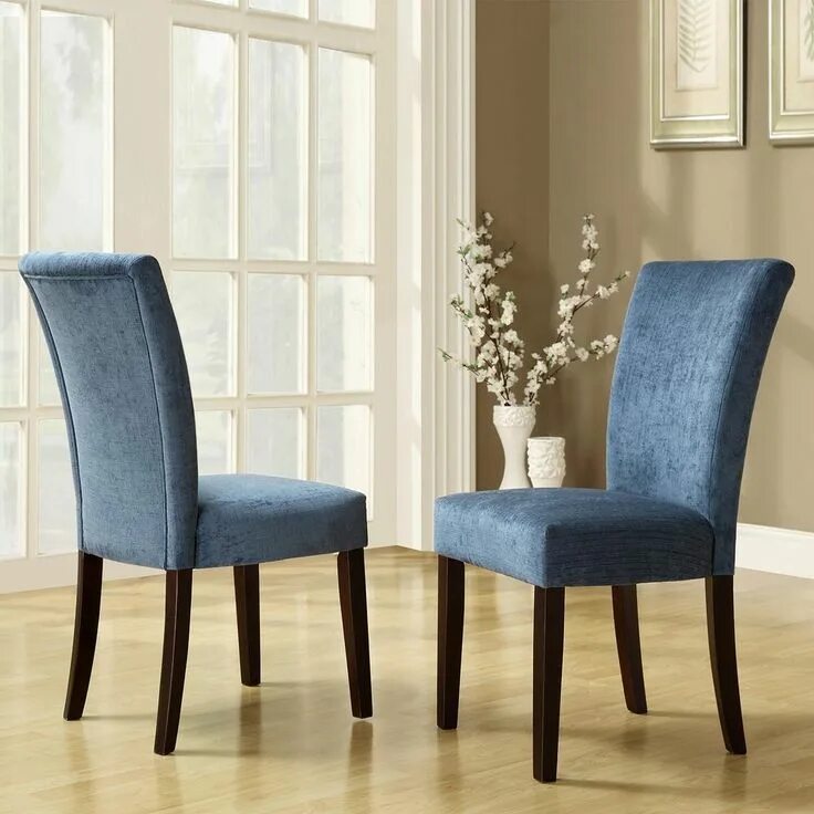 Кухонные стулья со спинкой мягкие современные фото HomeSullivan Espresso Royal Blue Chenille Parson Chair (Set of 2) 40721CN04S(3A)