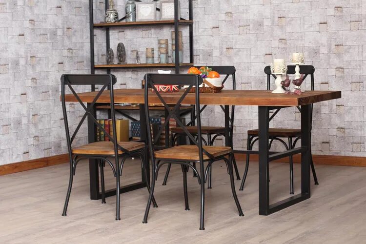 Кухонные стулья в стиле лофт Купить Стол обеденный Американских ретро стол твердой древесины, кованого железа