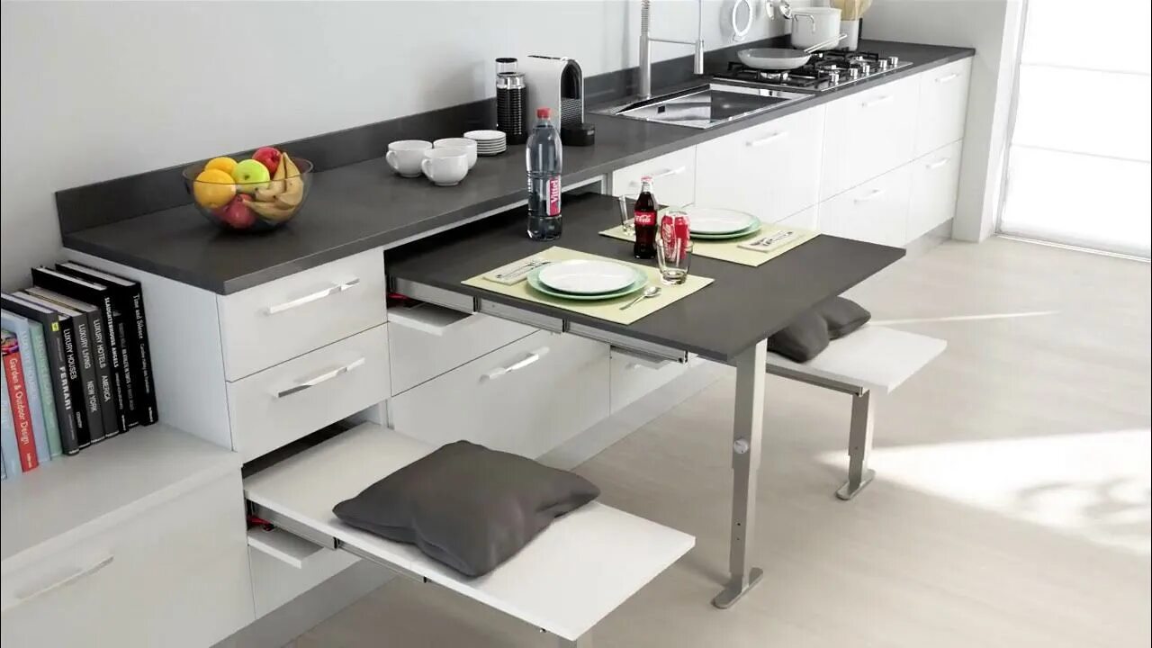 Кухонные трансформеры для маленькой кухни фото T-ABLE Pull Out Table with Leg Support BPF - YouTube