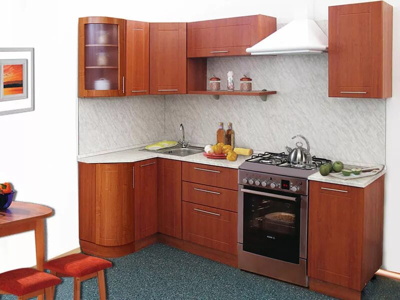 Кухонные угловые кухни недорогие фото Кухня ПРЕСТИЖ угловая 1230х1785 с гнутыми фасадами Боровичи-Мебель цена, купить