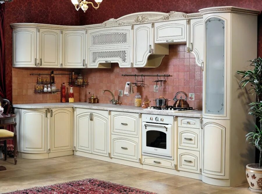 Кухонные в махачкале фото и цены Готовая угловая кухня "Мадлен" Крем 3.7х1,44м