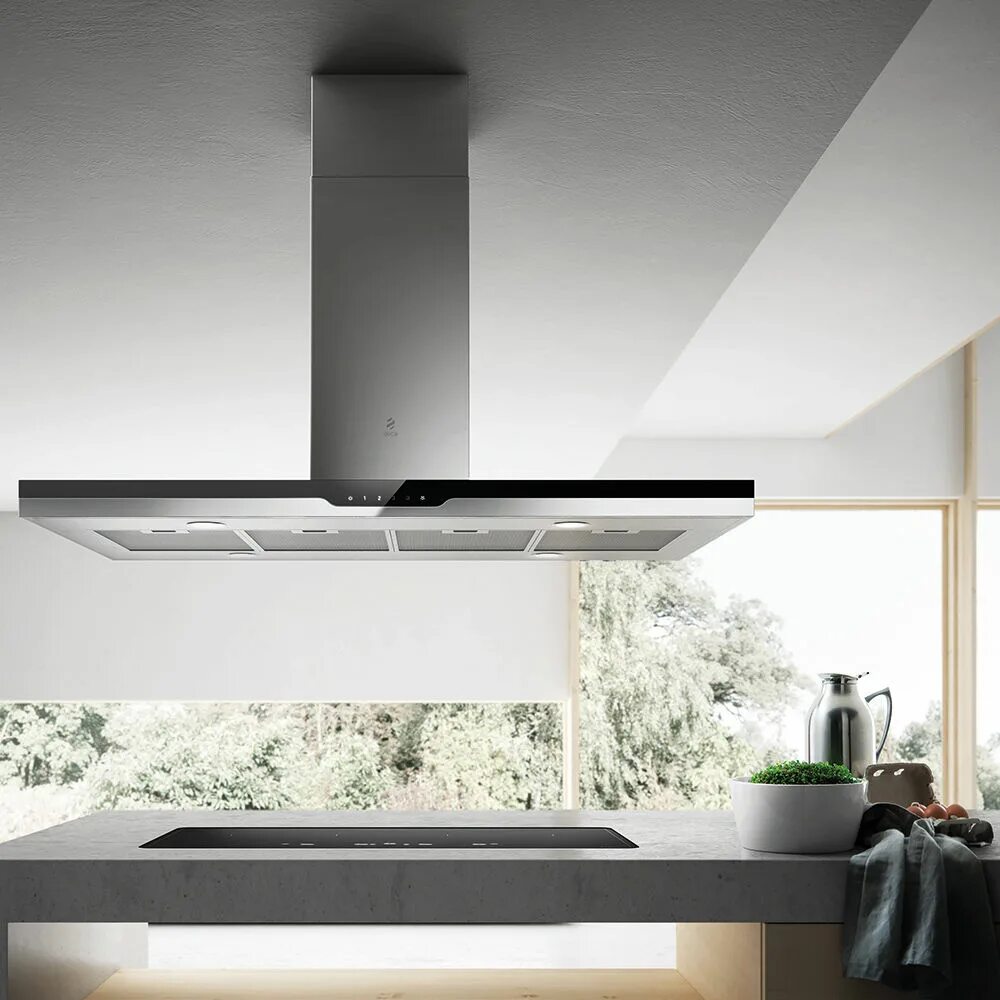 Кухонные вытяжки фото Вытяжка Elica TOP SENSE ISLAND IXBL/F/120X60 в Санкт-Петербурге купите в официал