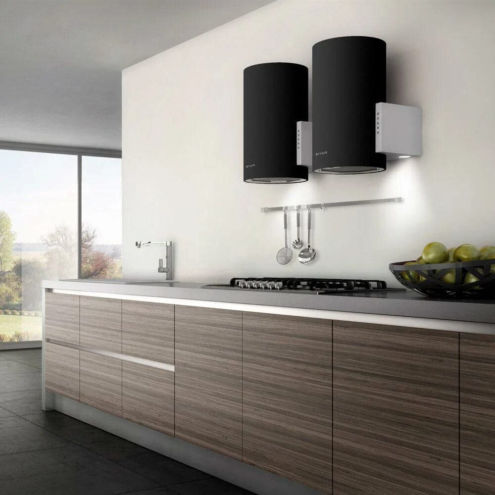 Кухонные вытяжки в интерьере Настенная вытяжка 32 см Faber Kitchen Studio Bios HFH X/BK F32 черная в Москве, 