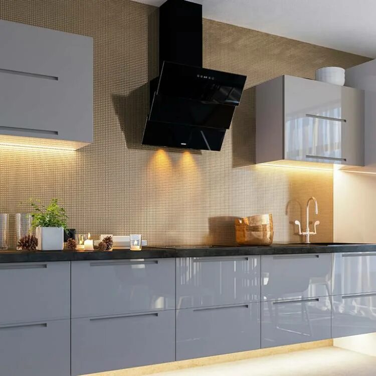 Кухонные вытяжки в интерьере кухни с трубой Наклонная вытяжка под шкафом в интерьере кухни: 59+ идей дизайна