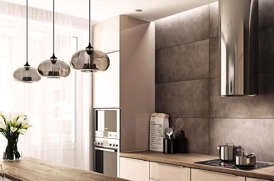 Кухонные вытяжки в интерьере кухни с трубой Цилиндрическая вытяжка в интерьере кухни (126 фото) - 126 фото