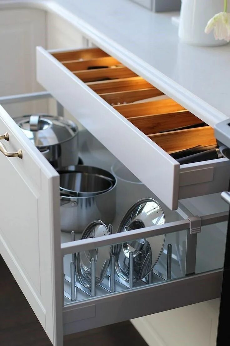 Кухонные ящики фото скрытый ящик для столовых приборов Ikea kitchen organization, Ikea kitchen drawe