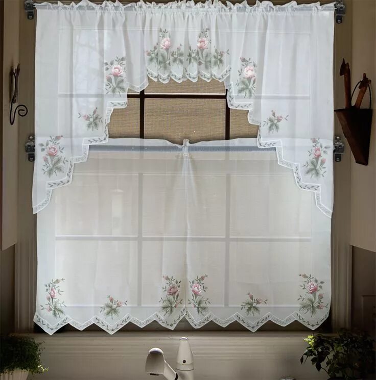 Кухонные занавески короткие фото Embroidery valance Sheer Short tulle Window Curtains for Kitchen Bedroom curtain