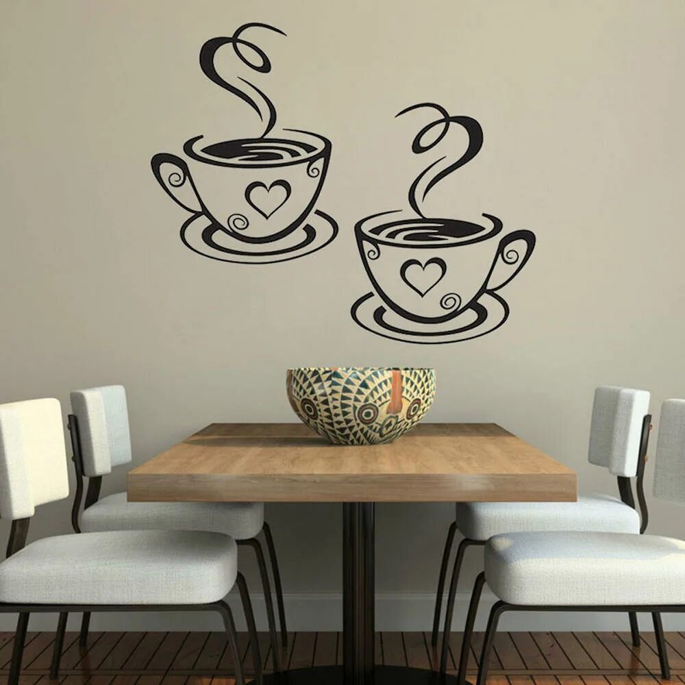 Кухонный декор на стену Popular Coffee Cups Kitchen Wall Stickers Cafe Vinyl Art Decals купить недорого 