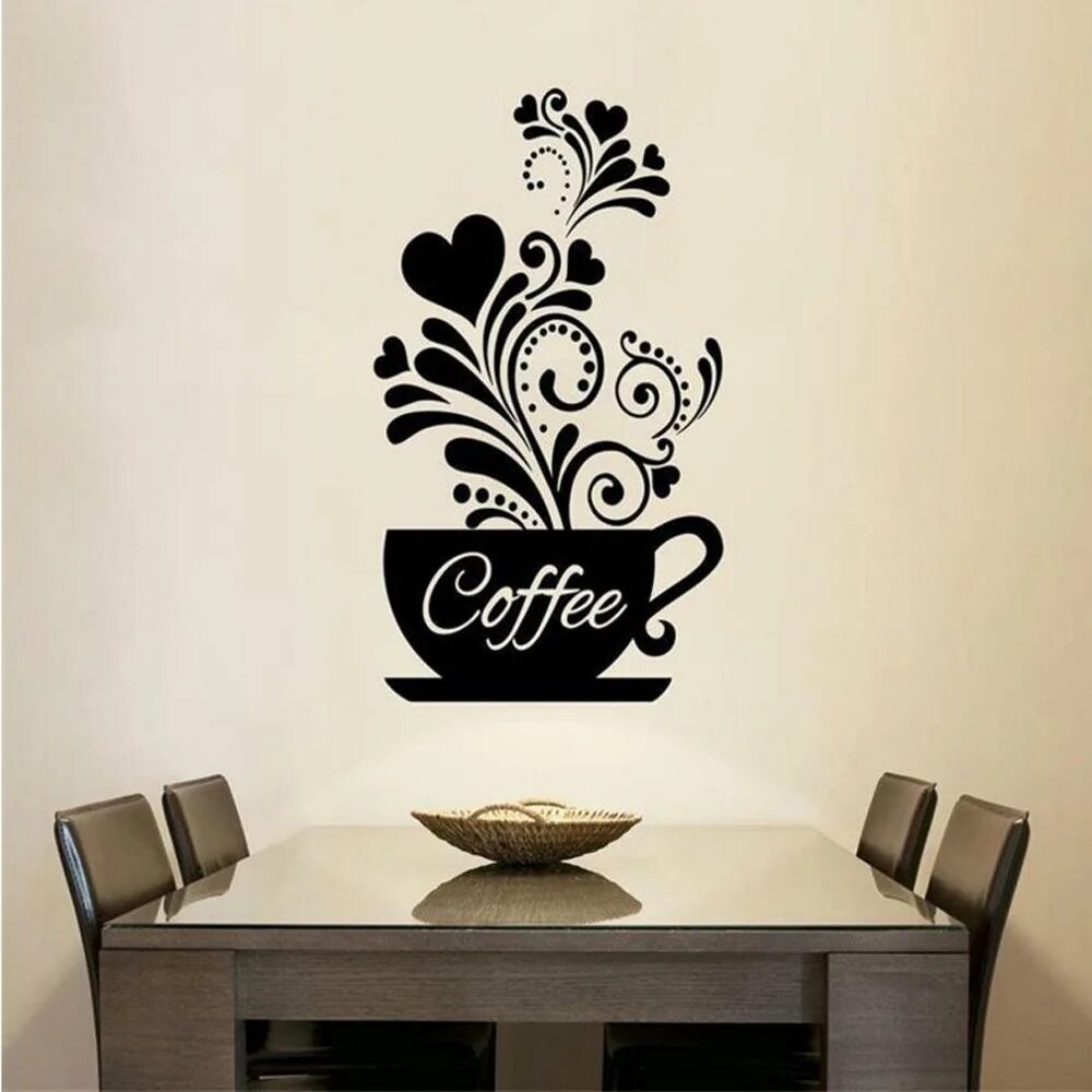 Кухонный декор на стену Coffee and Flower Vine DIY Art Wall Sticker Decal Mural Home Decor Waterproof ку