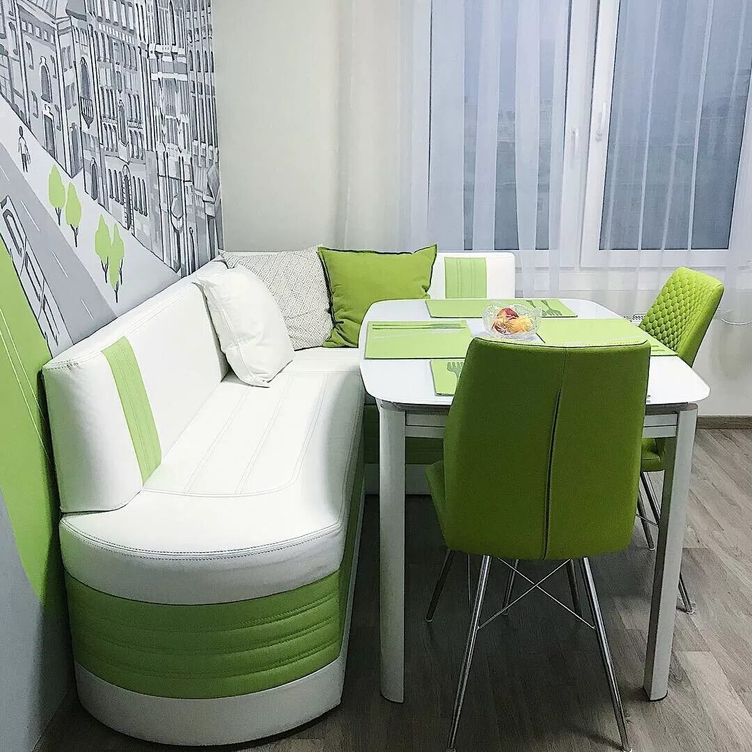 Кухонный диванчик для маленькой кухни фото Диван угловой для кухни зеленый 97 фото