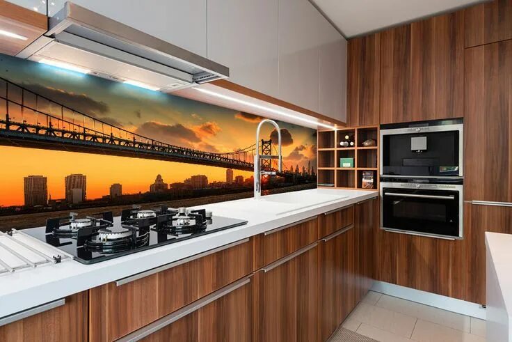 Кухонный фартук для кухни на стену фото Bridge with orange sky background Kitchen wallpaper murals, Cool kitchens, Kitch
