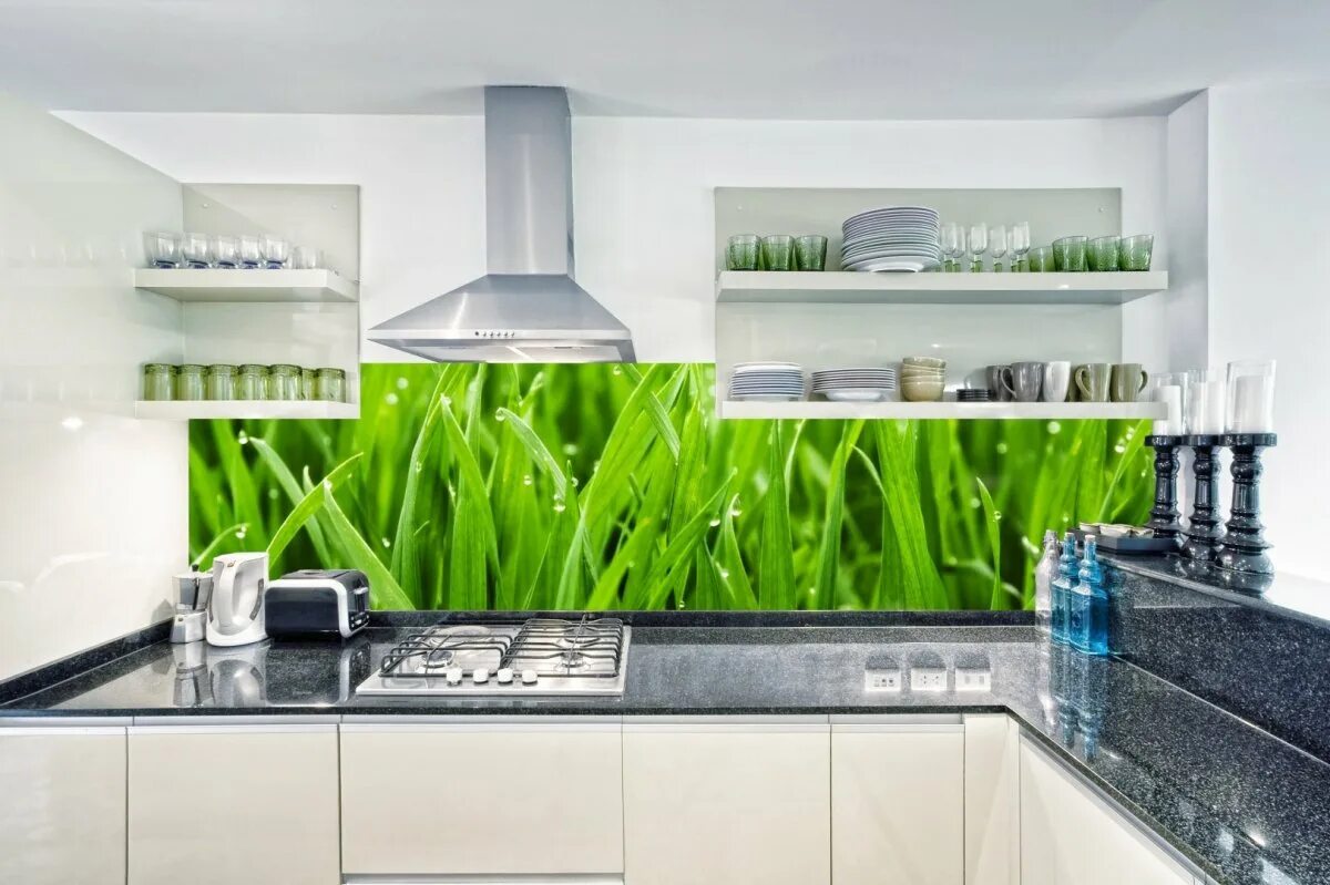 Кухонный фартук фото дизайн Фартук на кухню из стекла зеленый (Большой выбор фото) - fotodekormebel.ru
