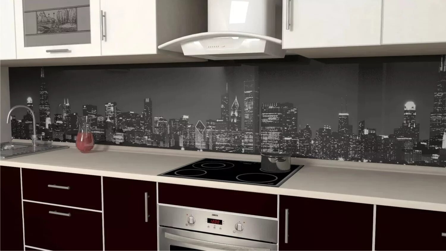 Кухонный фартук фото мдф SP063 (2800х610х6мм) МДФ высокоглянцевая стеновая панель Столешницы, кухни, шкаф