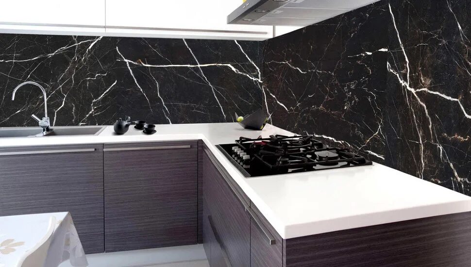 Кухонный фартук из керамогранита 120х60 фото Кухонные фартуки из керамогранита, керамической плитки и мозаики