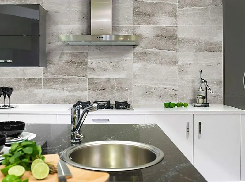 Кухонный фартук из керамогранита фото BCT21476 HD Chameleon Grey Matt Multiuse 298mm x498mm Kitchen tiles, Kitchen wal