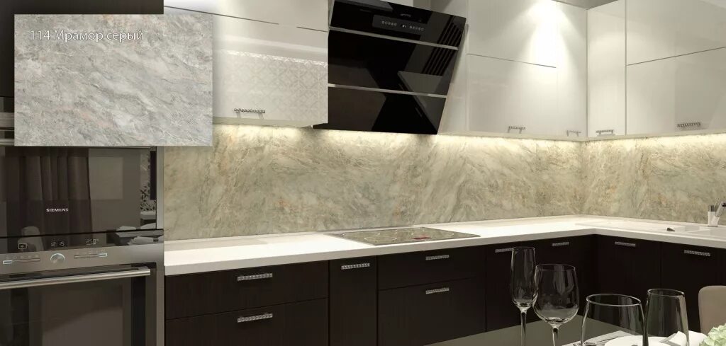 Кухонный фартук из керамогранита фото Кухонный фартук под мрамор - CormanStroy.ru