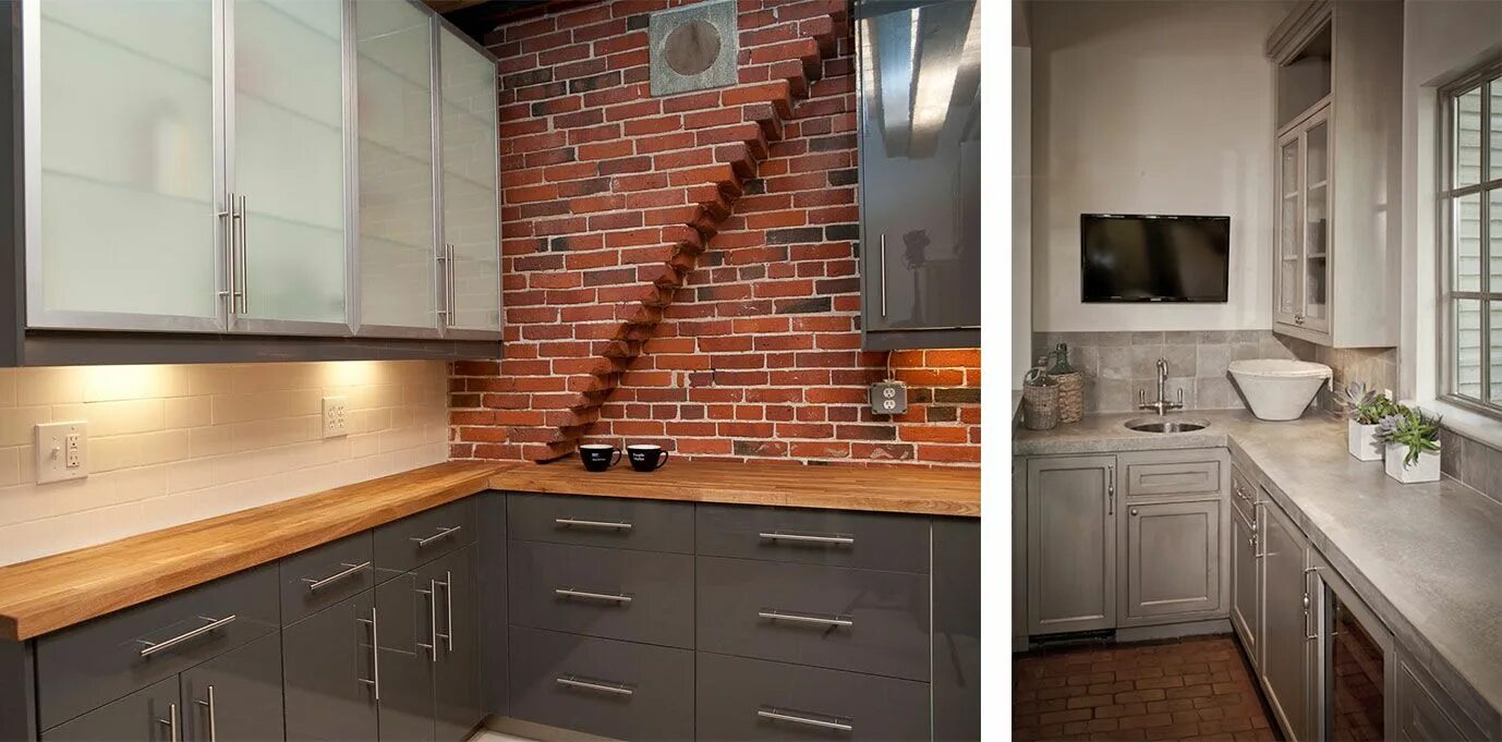 Кухонный фартук из кирпича фото Perfect Countertops for Grey Cabinets Grey cabinets, Cabinet paint colors, Paint