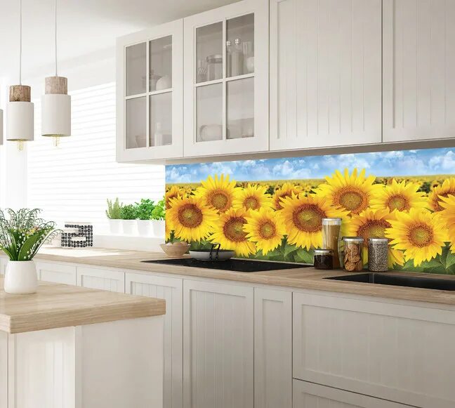 Кухонный фартук купить фото Кухонный фартук Подсолнухи 3000x600x1.5 мм глянец (Подсолнухи) арт. Подсолнухи3м