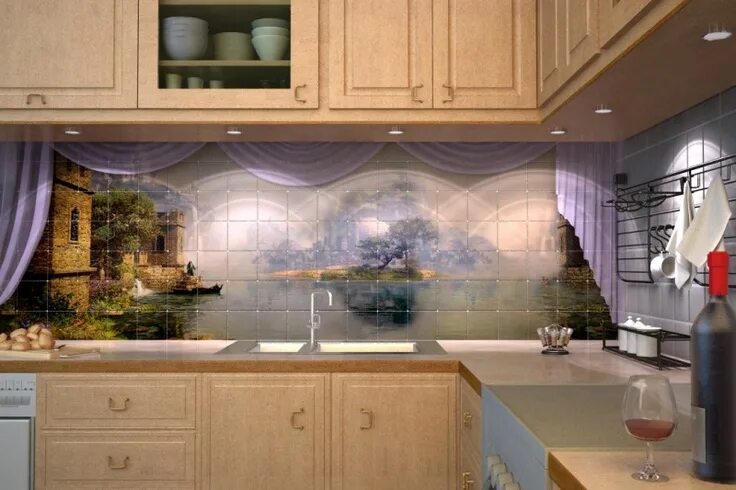 Кухонный фартук на стену фото Фотоплитка Старый замок http://keramida.com.ua/fotoplitka/36-fotopanno/1442-foto