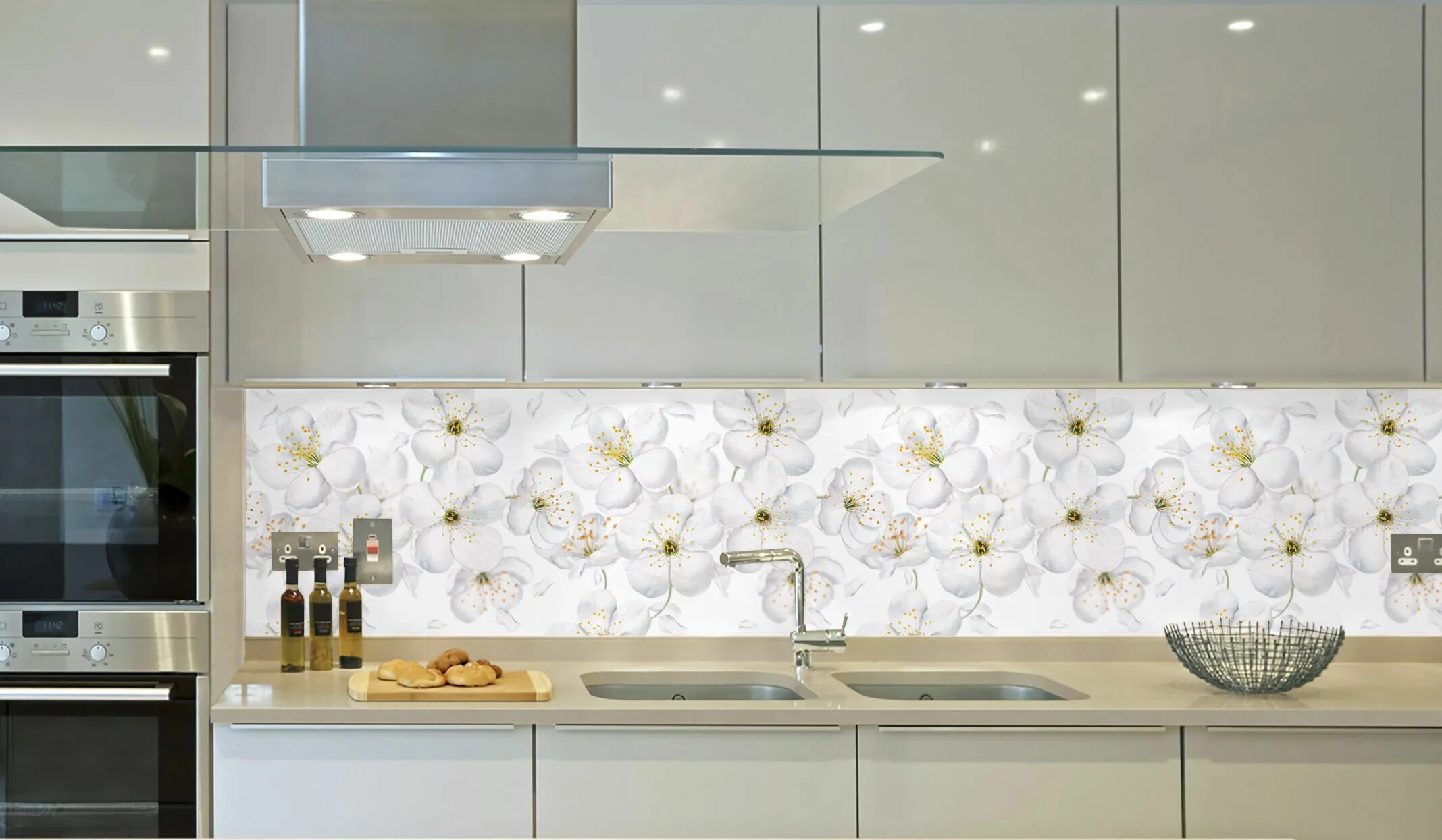 Кухонный фартук на стену из пластика фото Кухонный фартук "Яблоневый цвет", 3000х600 мм, АБС пластик, термоперевод купить 