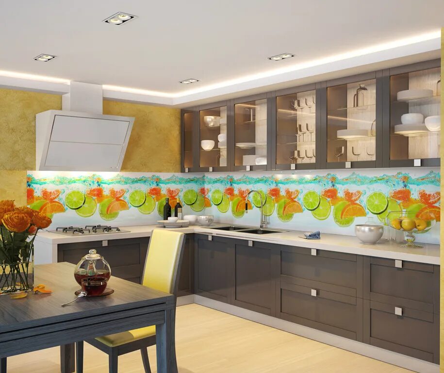 Кухонный фартук пластик фото Характеристики Кухонный фартук "Фрукты в воде" 3000*600*1,5 мм, АБС пластик, тер