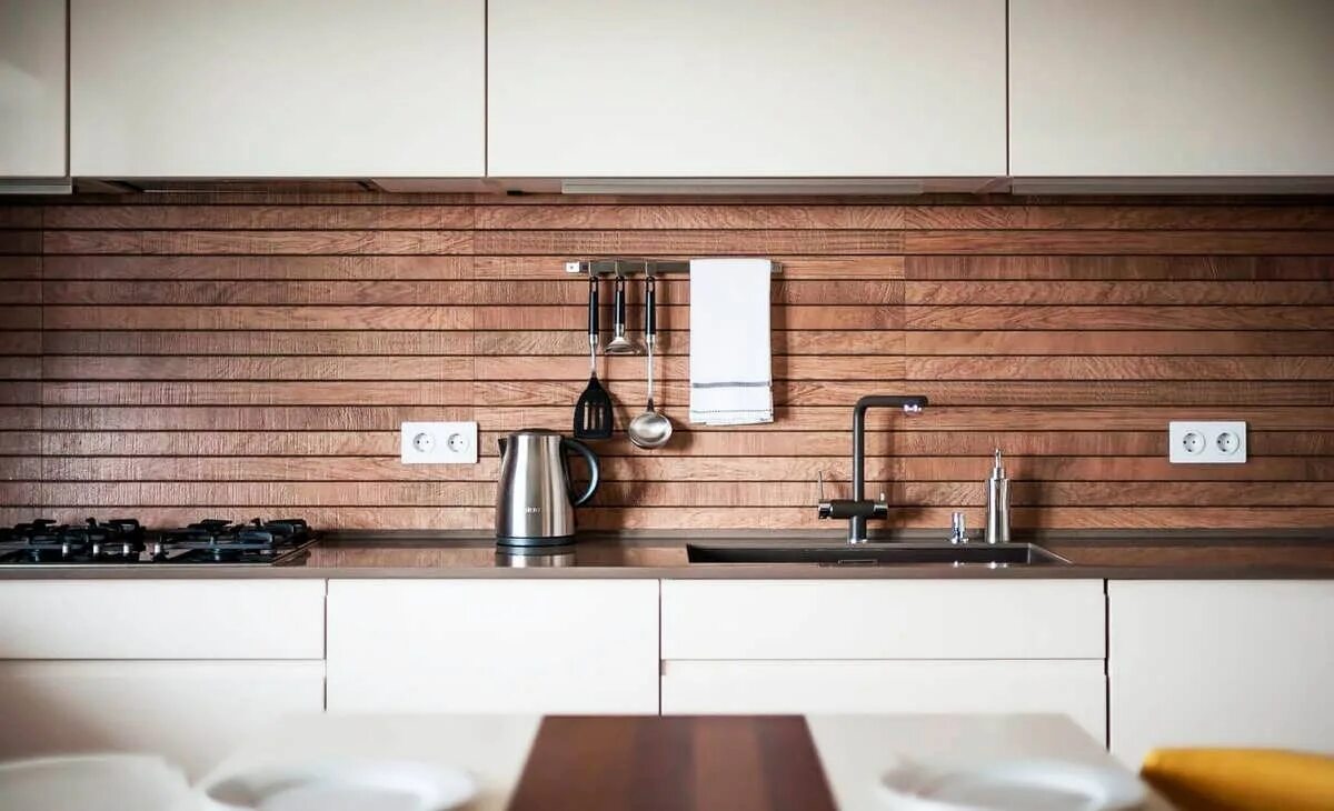 Кухонный фартук под дерево фото Как выбрать размеры фартука на кухне? - стандарты высоты и длины