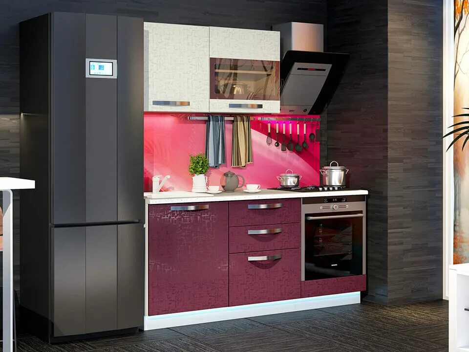 Кухонный гарнитур 1.5 м фото Кухонный гарнитур Синга Крем, Баклажан 1,8м h60 - купить в Челябинске на Дом74ме