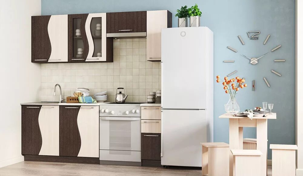 Кухонный гарнитур 1.5 м фото Купить Кухонный гарнитур Легенда 24 Волна (1.5). Венге в Новосибирске недорого с