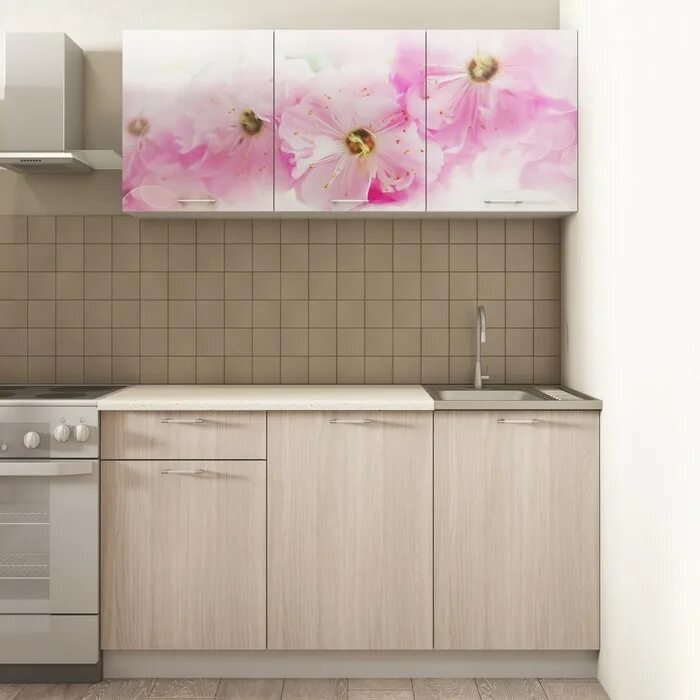 Кухонный гарнитур 1.5 м фото Кухонный гарнитур Легенда-15 Цветы 1,5 м Белый/Ясень Шимо Светлый (1942791k) куп