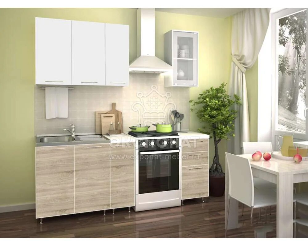Кухонный гарнитур 1.5 м фото Кухня Радуга Белый / Сонома 1,5 м купить в Краснодаре с доставкой по доступной ц