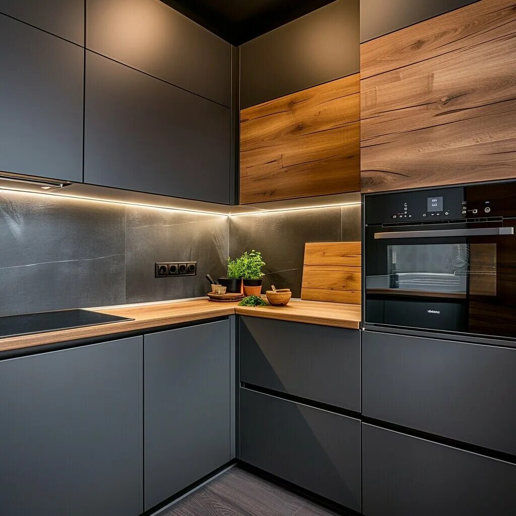 Кухонный гарнитур 2024 фото Роль освещения: как правильно использовать свет для визуального расширения прост