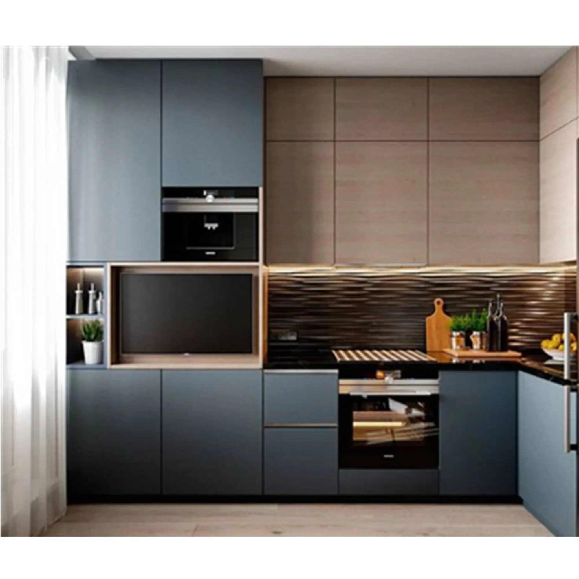 Кухонный гарнитур 2024 года тренд фото Custom Made Kitchen Cabinet Navy Blue High Quality Wood Apartment Kitchen - Buy 