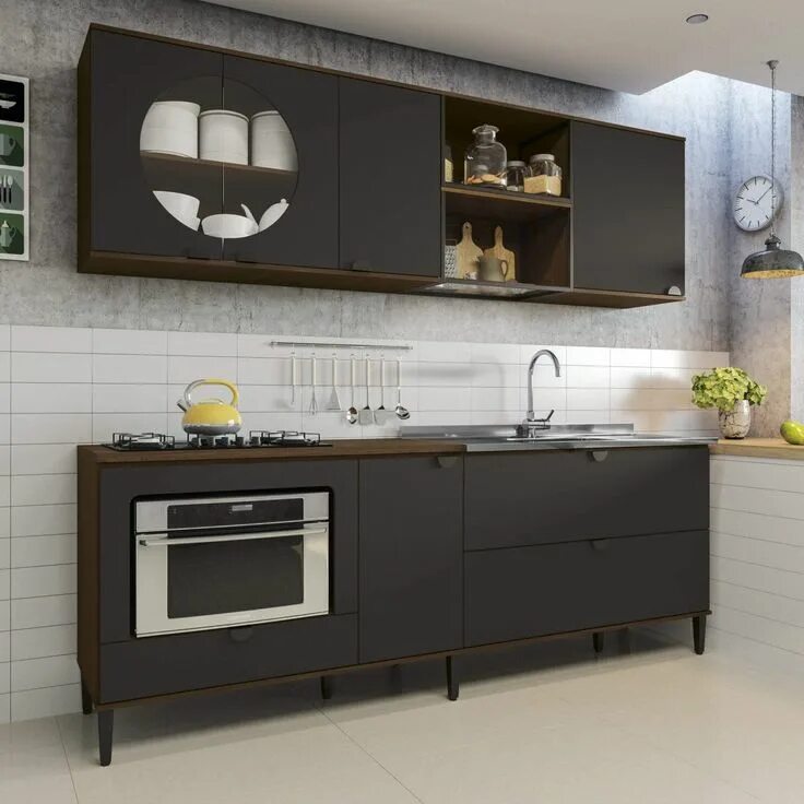 Кухонный гарнитур 2024 тренд фото Cozinha Compacta Retrô 4 Peças sem Tampo Kappesberg MadeiraMadeira Cozinha compa