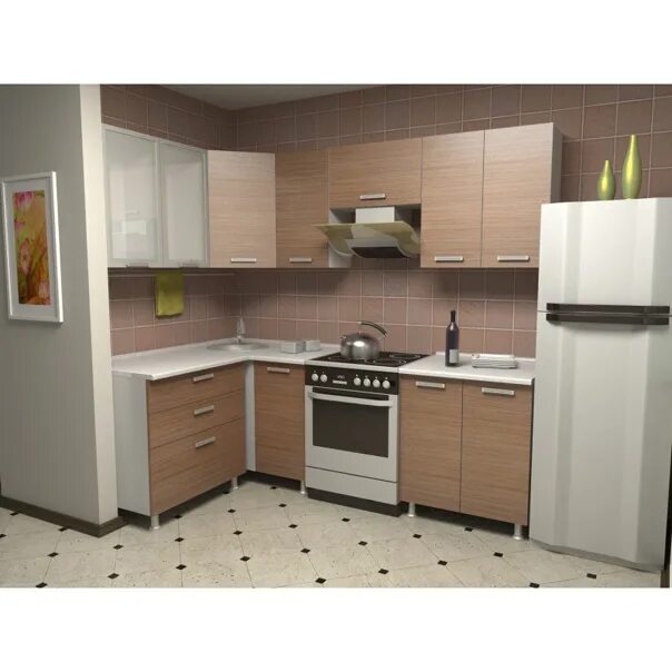 Кухонный гарнитур 3.5 метра угловой фото Набор кухонной мебели КМ.161 "Азалия" 1.4 х 1.7 - 1.3 х 1.8МК АЛСО. Фотография и