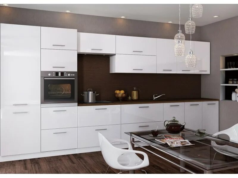 Кухонный гарнитур 4м прямой фото Модульная кухня Белый Глянец производства фабрики Волхова