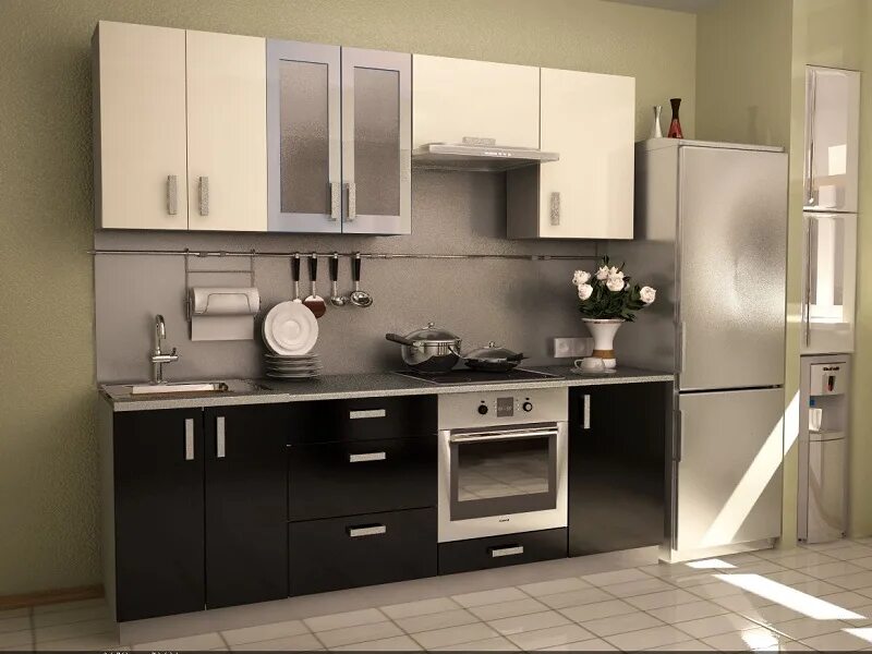 Кухонный гарнитур 4м прямой фото Прямая кухня длиной 3 метра с холодильником: идеи дизайна