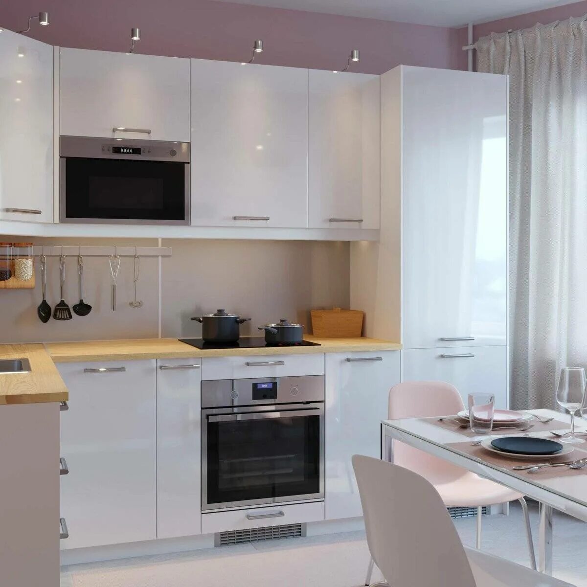 Кухонный гарнитур 9 кв м фото Ремонт и дизайн прямой белой кухни 9 кв.м, мебель Икеа + смета на ремонт (8 фото