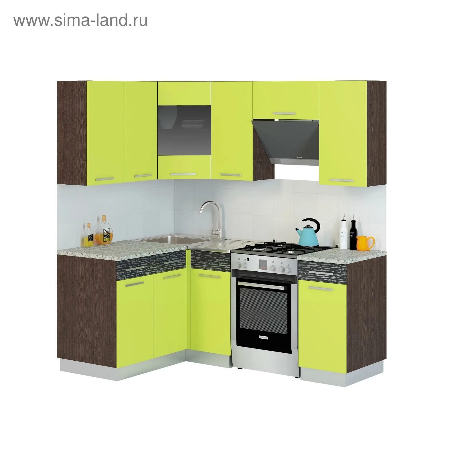 Кухонный гарнитур алиса фото Кухонный гарнитур Алиса угловой, 1400 х 2000 мм, цвет Венге/лайм (3223153) - Куп