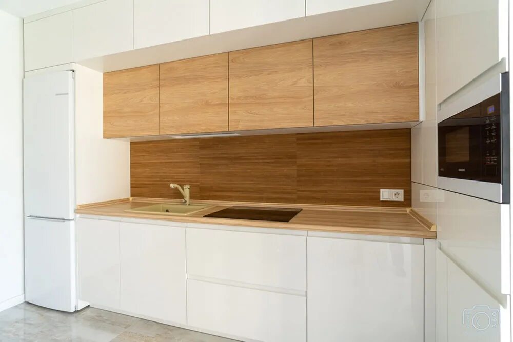 Кухонный гарнитур бело деревянный фото Кухня МДФ в эмали Ханна на заказ по цене от 115200 ₽ в Москве - "Пластик Кухни"